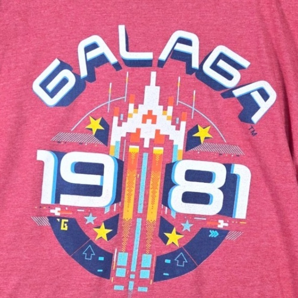 Galaga Graphic Tee Mens Medium Red 1981 Arcade Retro Gaming Short Sleeve T-Shirt